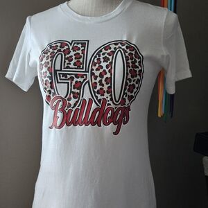 Next Level Apparel Classic White T-Shirt Go Bulldogs Cheetah Print